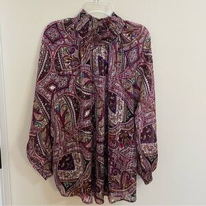 Chico's Bohemian Scrolls Smocked High Neck Paisley Blouse Women’s Size XL